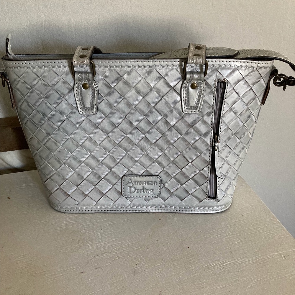 American Darling Silver Woven Zip-Front Tote